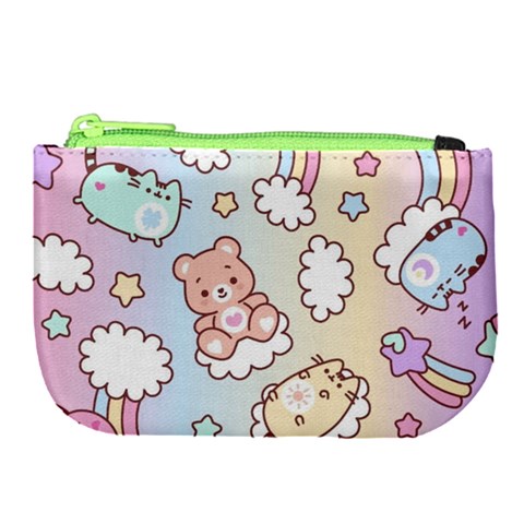 Usheen Carebears, Bears, Cat, Colorful, Cute, Pastel, Pattern Large Coin Purse from ArtsNow.com Front