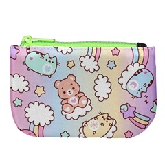 Usheen Carebears, Bears, Cat, Colorful, Cute, Pastel, Pattern Large Coin Purse from ArtsNow.com Front