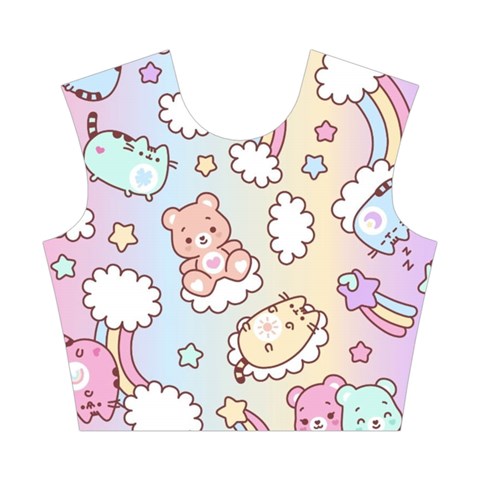 Usheen Carebears, Bears, Cat, Colorful, Cute, Pastel, Pattern Cotton Crop Top from ArtsNow.com Front