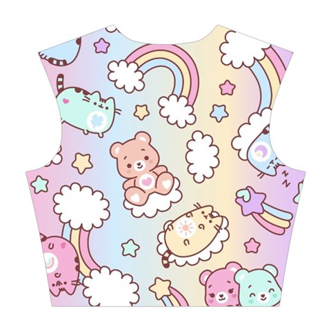 Usheen Carebears, Bears, Cat, Colorful, Cute, Pastel, Pattern Cotton Crop Top from ArtsNow.com Back