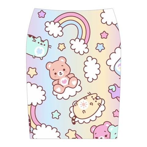 Usheen Carebears, Bears, Cat, Colorful, Cute, Pastel, Pattern Midi Wrap Pencil Skirt from ArtsNow.com Back