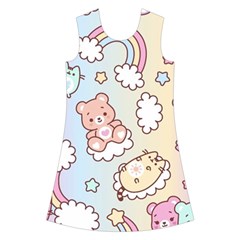 Usheen Carebears, Bears, Cat, Colorful, Cute, Pastel, Pattern Kids  Short Sleeve Velvet Dress from ArtsNow.com Front