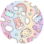 Usheen Carebears, Bears, Cat, Colorful, Cute, Pastel, Pattern Wooden Bottle Opener (Round)