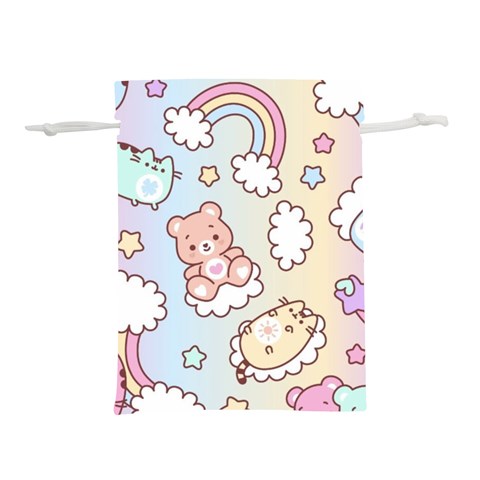 Usheen Carebears, Bears, Cat, Colorful, Cute, Pastel, Pattern Lightweight Drawstring Pouch (M) from ArtsNow.com Front