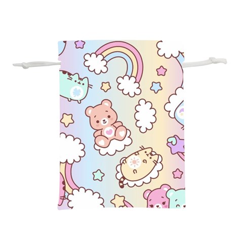 Usheen Carebears, Bears, Cat, Colorful, Cute, Pastel, Pattern Lightweight Drawstring Pouch (L) from ArtsNow.com Front