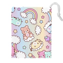 Usheen Carebears, Bears, Cat, Colorful, Cute, Pastel, Pattern Drawstring Pouch (4XL) from ArtsNow.com Front