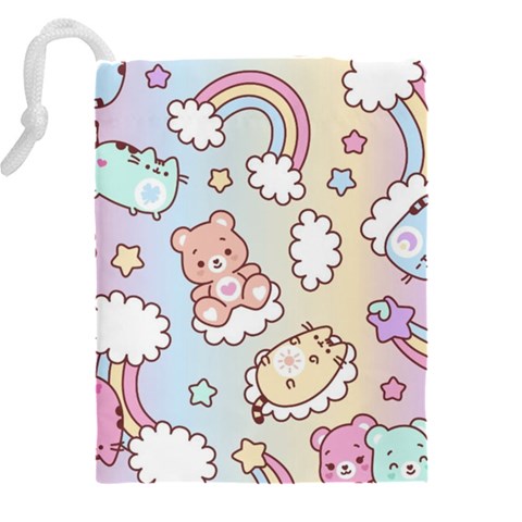 Usheen Carebears, Bears, Cat, Colorful, Cute, Pastel, Pattern Drawstring Pouch (4XL) from ArtsNow.com Back