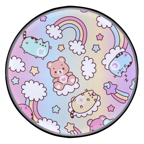 Usheen Carebears, Bears, Cat, Colorful, Cute, Pastel, Pattern Wireless Fast Charger(Black) from ArtsNow.com Front