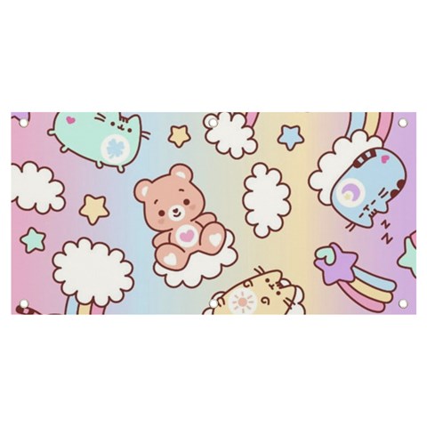 Usheen Carebears, Bears, Cat, Colorful, Cute, Pastel, Pattern Banner and Sign 4  x 2  from ArtsNow.com Front