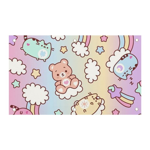 Usheen Carebears, Bears, Cat, Colorful, Cute, Pastel, Pattern Banner and Sign 5  x 3  from ArtsNow.com Front