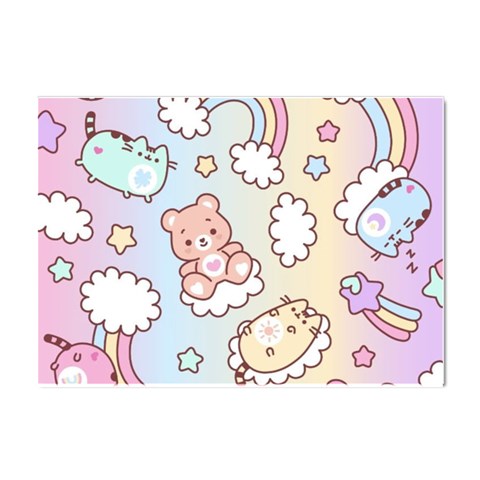 Usheen Carebears, Bears, Cat, Colorful, Cute, Pastel, Pattern Crystal Sticker (A4) from ArtsNow.com Front