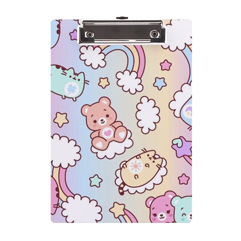 Usheen Carebears, Bears, Cat, Colorful, Cute, Pastel, Pattern A5 Acrylic Clipboard from ArtsNow.com Front