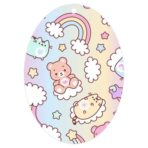 Usheen Carebears, Bears, Cat, Colorful, Cute, Pastel, Pattern UV Print Acrylic Ornament Oval from ArtsNow.com Front