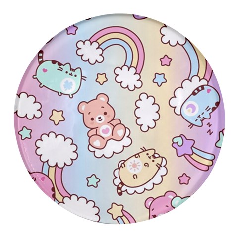 Usheen Carebears, Bears, Cat, Colorful, Cute, Pastel, Pattern Round Glass Fridge Magnet (4 pack) from ArtsNow.com Front