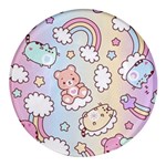 Usheen Carebears, Bears, Cat, Colorful, Cute, Pastel, Pattern Round Glass Fridge Magnet (4 pack)