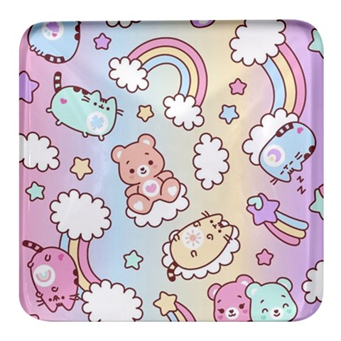 Usheen Carebears, Bears, Cat, Colorful, Cute, Pastel, Pattern Square Glass Fridge Magnet (4 pack) from ArtsNow.com Front