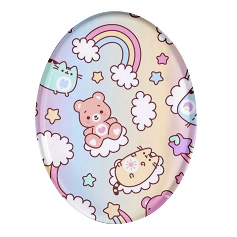 Usheen Carebears, Bears, Cat, Colorful, Cute, Pastel, Pattern Oval Glass Fridge Magnet (4 pack) from ArtsNow.com Front