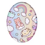 Usheen Carebears, Bears, Cat, Colorful, Cute, Pastel, Pattern Oval Glass Fridge Magnet (4 pack)