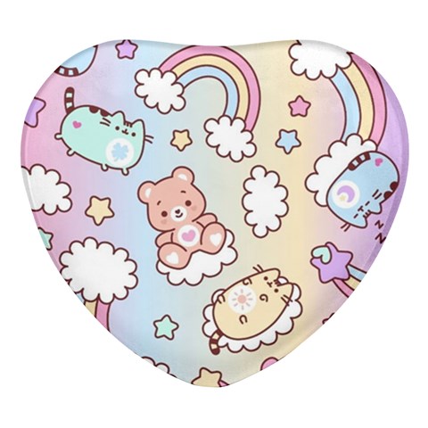 Usheen Carebears, Bears, Cat, Colorful, Cute, Pastel, Pattern Heart Glass Fridge Magnet (4 pack) from ArtsNow.com Front