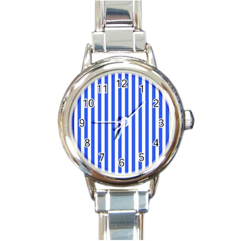 Blue Stripes, Sticker, Stickers Round Italian Charm Watch from ArtsNow.com Front