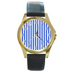 Blue Stripes, Sticker, Stickers Round Gold Metal Watch