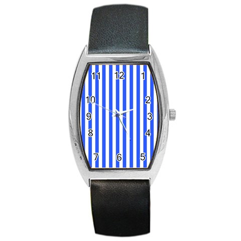 Blue Stripes, Sticker, Stickers Barrel Style Metal Watch from ArtsNow.com Front