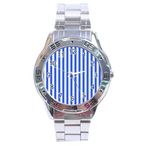 Blue Stripes, Sticker, Stickers Stainless Steel Analogue Watch from ArtsNow.com Front