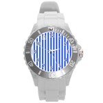 Blue Stripes, Sticker, Stickers Round Plastic Sport Watch (L)