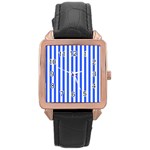 Blue Stripes, Sticker, Stickers Rose Gold Leather Watch 