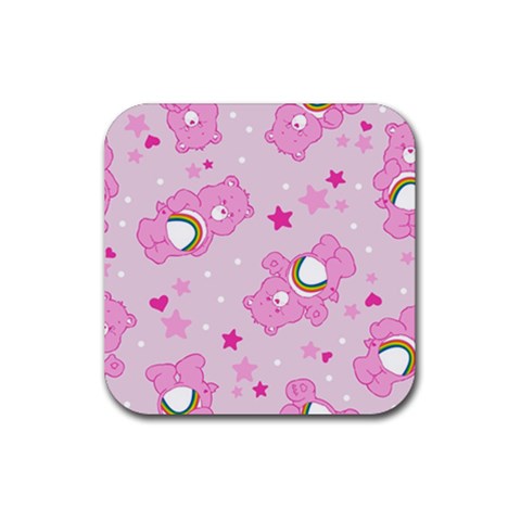 Cheer Bear Pink, Care, Care Bears, Cartoon Rubber Coaster (Square) from ArtsNow.com Front