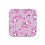 Cheer Bear Pink, Care, Care Bears, Cartoon Rubber Square Coaster (4 pack)