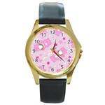 Cheer Bear Pink, Care, Care Bears, Cartoon Round Gold Metal Watch