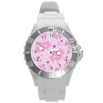 Cheer Bear Pink, Care, Care Bears, Cartoon Round Plastic Sport Watch (L)