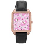 Cheer Bear Pink, Care, Care Bears, Cartoon Rose Gold Leather Watch 