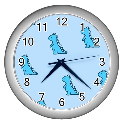 Dinosaur , Cute, Pastel, Wall Clock (Silver) from ArtsNow.com Front