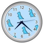 Dinosaur , Cute, Pastel, Wall Clock (Silver)