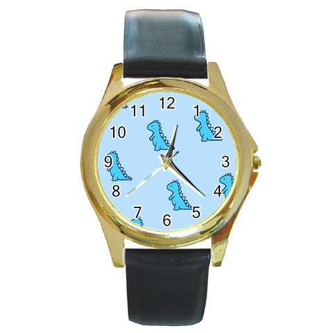 Dinosaur , Cute, Pastel, Round Gold Metal Watch from ArtsNow.com Front