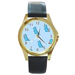 Dinosaur , Cute, Pastel, Round Gold Metal Watch