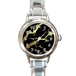 Marble Black, Kiss, Gold, Pretty Round Italian Charm Watch