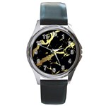 Marble Black, Kiss, Gold, Pretty Round Metal Watch