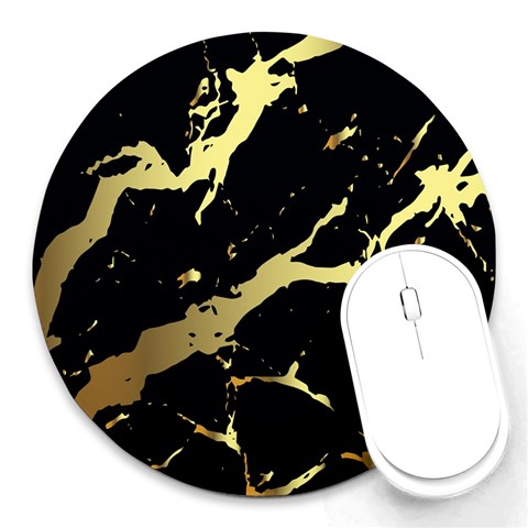 Marble Black, Kiss, Gold, Pretty Round Mousepad from ArtsNow.com Front