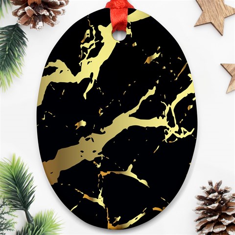 Marble Black, Kiss, Gold, Pretty Ornament (Oval) from ArtsNow.com Front