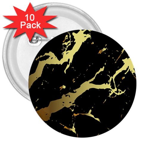 Marble Black, Kiss, Gold, Pretty 3  Buttons (10 pack)  from ArtsNow.com Front