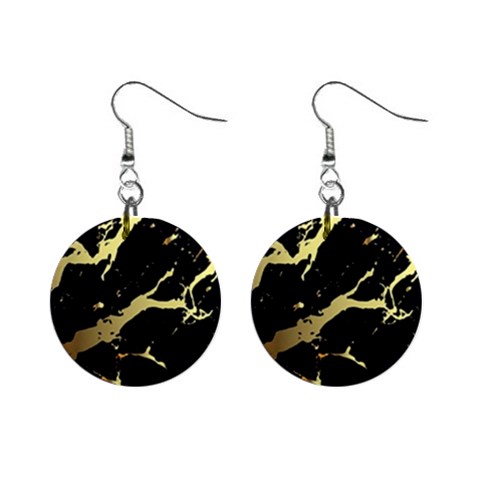 Marble Black, Kiss, Gold, Pretty Mini Button Earrings from ArtsNow.com Front