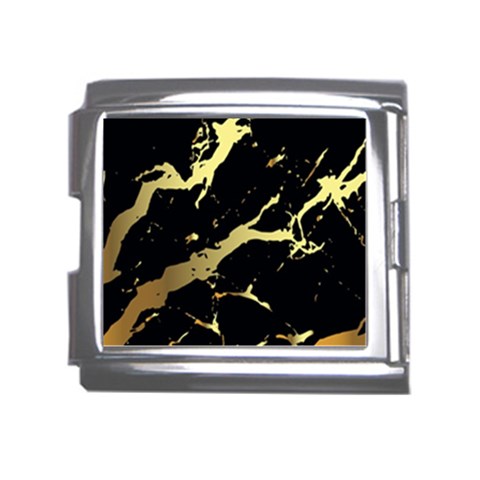 Marble Black, Kiss, Gold, Pretty Mega Link Italian Charm (18mm) from ArtsNow.com Front