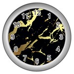 Marble Black, Kiss, Gold, Pretty Wall Clock (Silver)