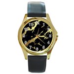 Marble Black, Kiss, Gold, Pretty Round Gold Metal Watch