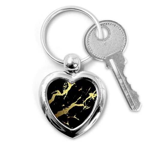 Marble Black, Kiss, Gold, Pretty Key Chain (Heart) from ArtsNow.com Front