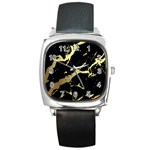 Marble Black, Kiss, Gold, Pretty Square Metal Watch