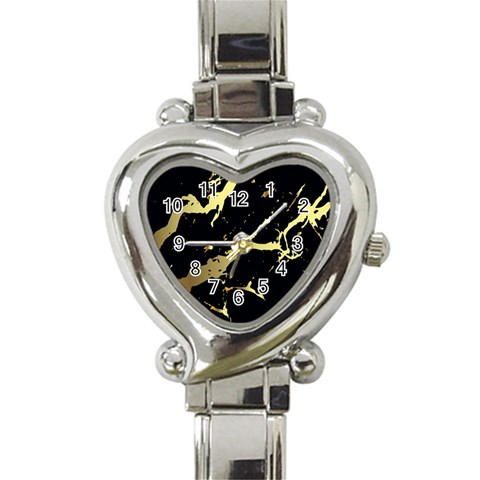 Marble Black, Kiss, Gold, Pretty Heart Italian Charm Watch from ArtsNow.com Front